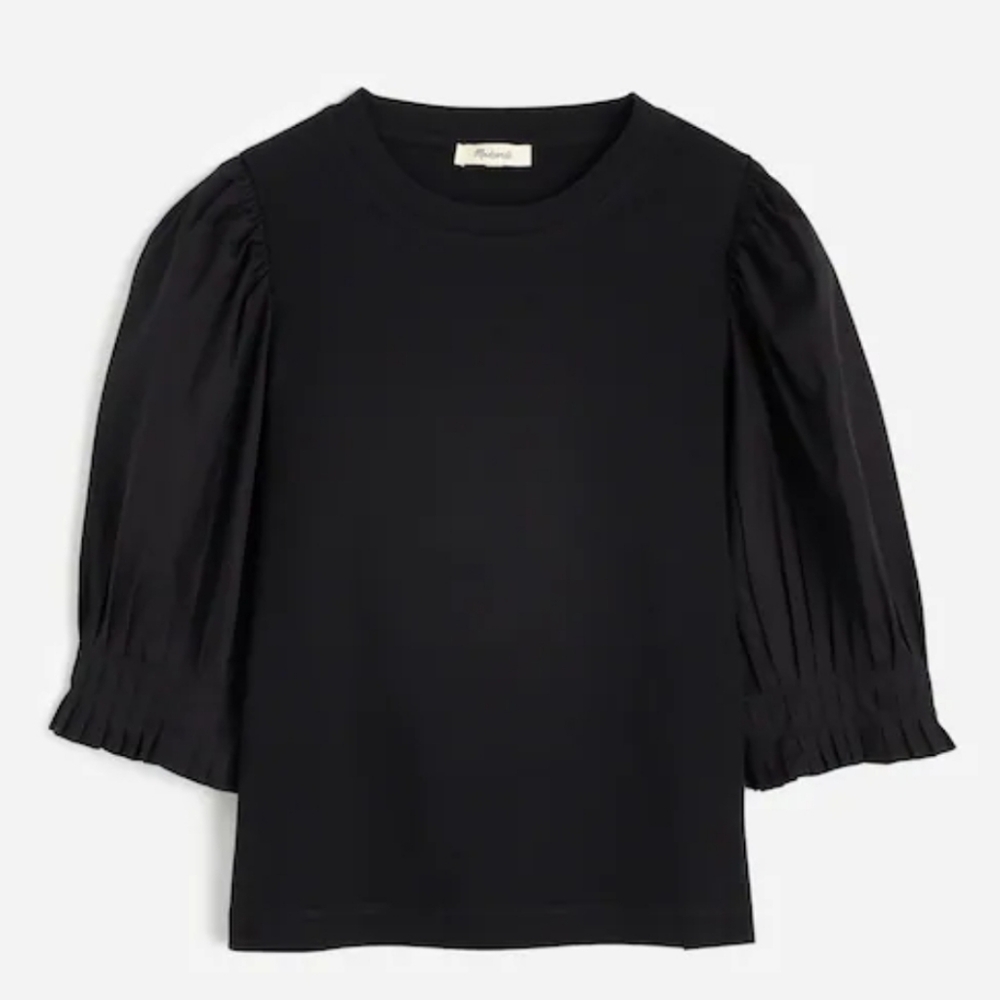 NWT Madewell Black Puff Sleeve Knit Top